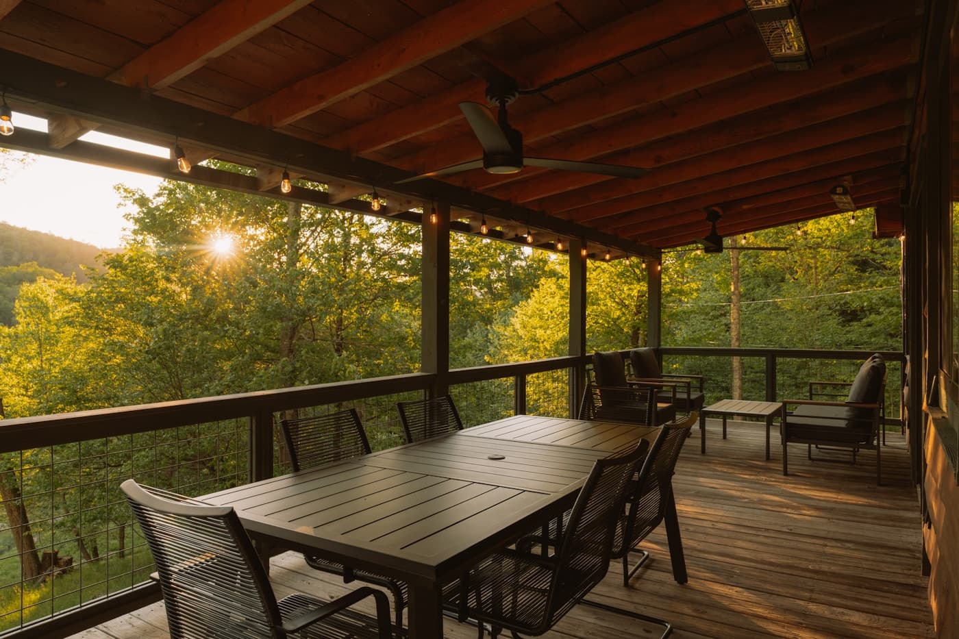 Outdoor patio and seating beside a home